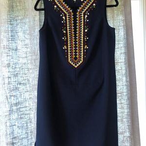 Tory Burch Navy Sleeveless Dress with Beaded Neck